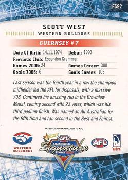2007 Select AFL Champions Signature Series - Gold Foil Signatures #FS92 Scott West Back